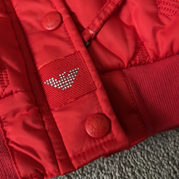 Armani Junior Red Bomber coat size 3 - Picture 2 of 7